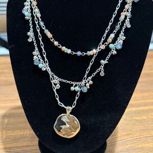 Style & Co. Silver Tone Layered Beaded Necklace And Pendant